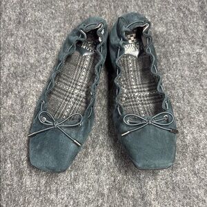 Vince Camuto Blue and Green Flats with Bow Detail